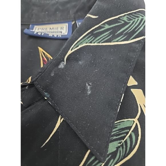 Premier International for Men Black W Tropical Print Palm Trees Shirt Sz Lg READ - Picture 6 of 6